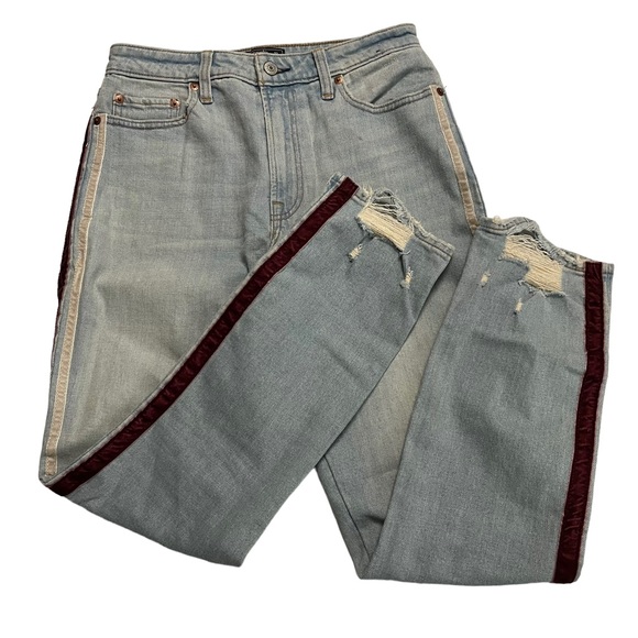 ABERCROMBIE & FITCH SIMONE HIGH RISE STRAIGHT JEANS, distressed crop sz 27/ 4 - Picture 1 of 8